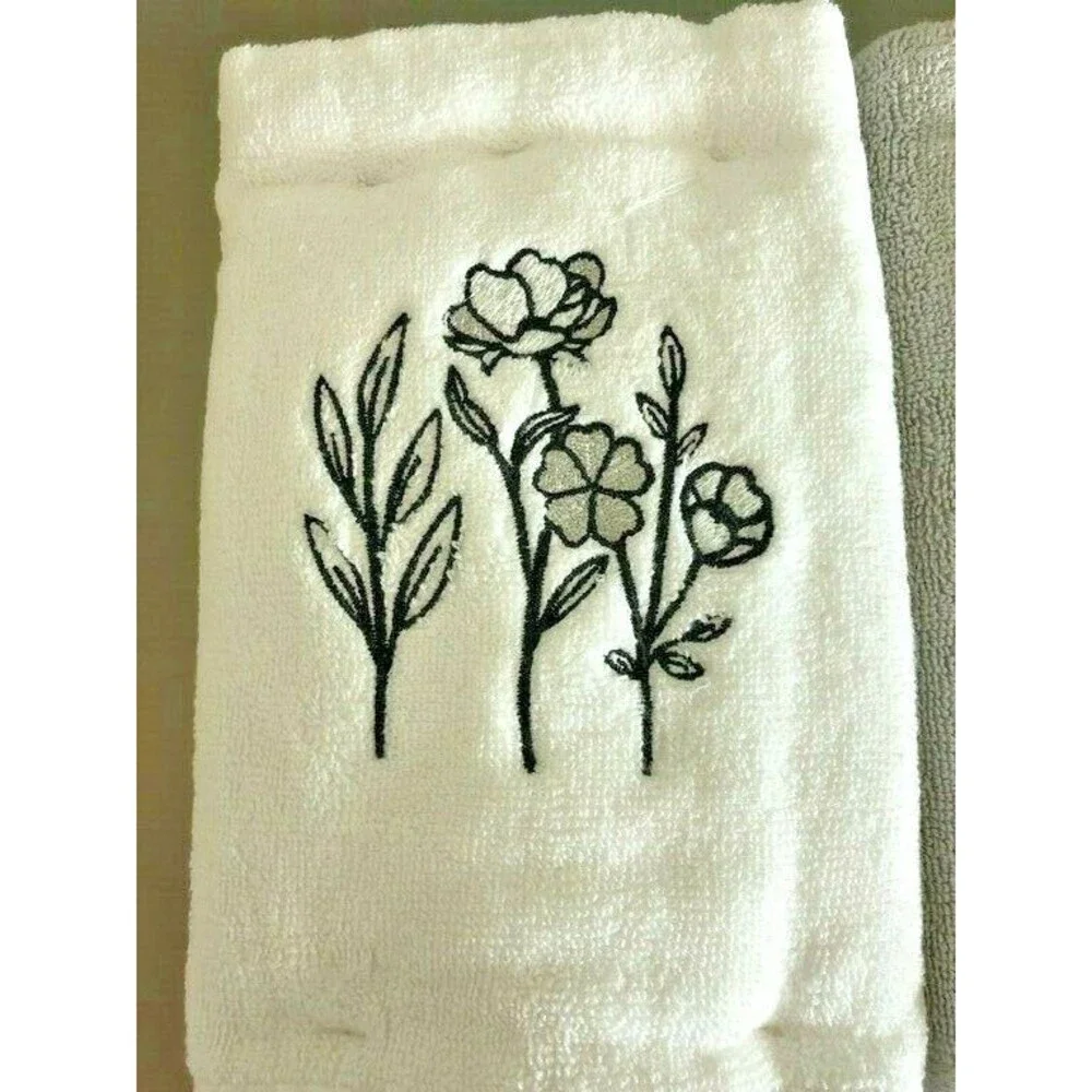 Avanti Hand Towels Enjoy The Journey Floral Black White Set of 2 Embroidered